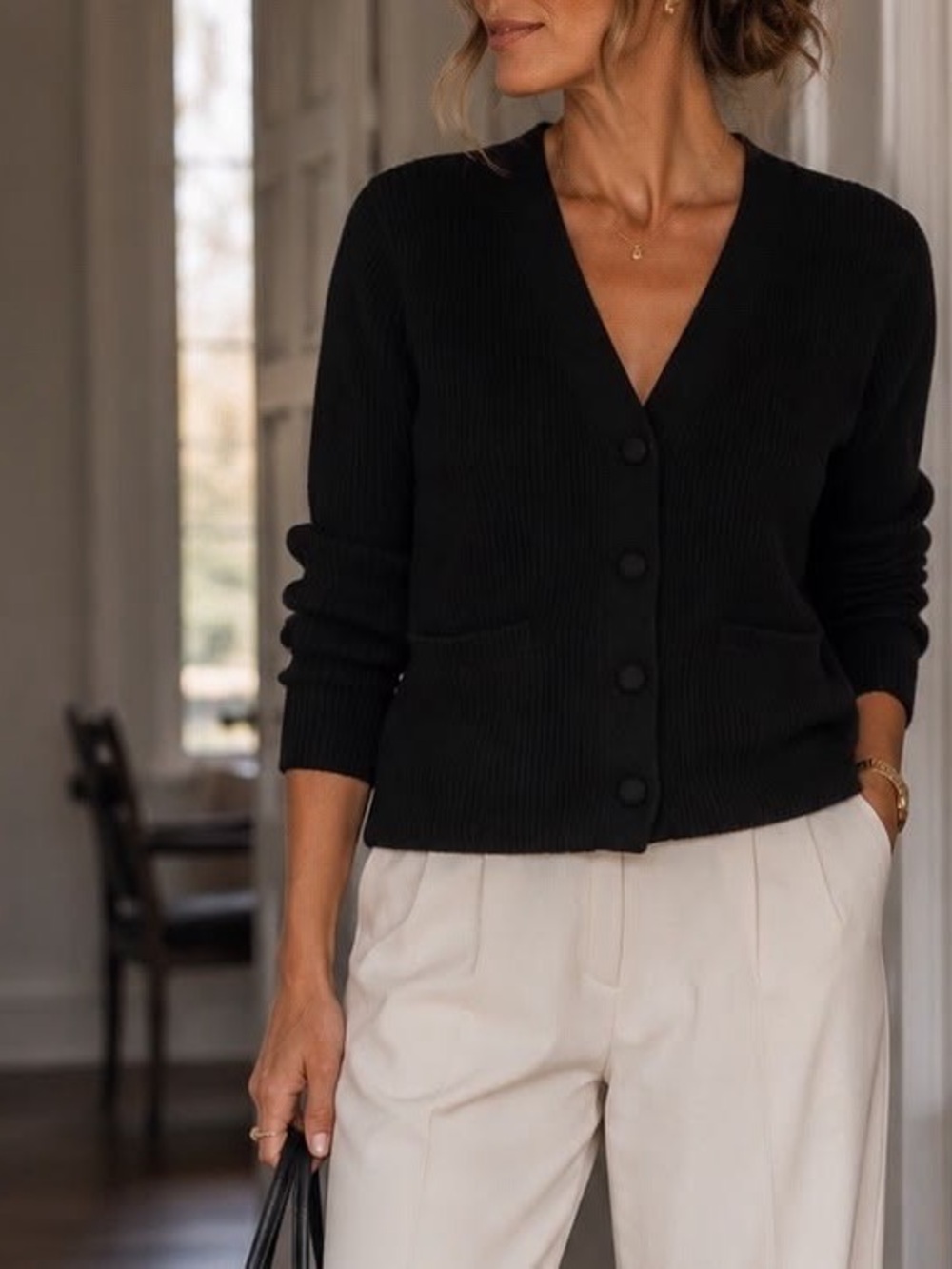 Faded Rose Classic Black V-Neck Button Cardigan, Size XL